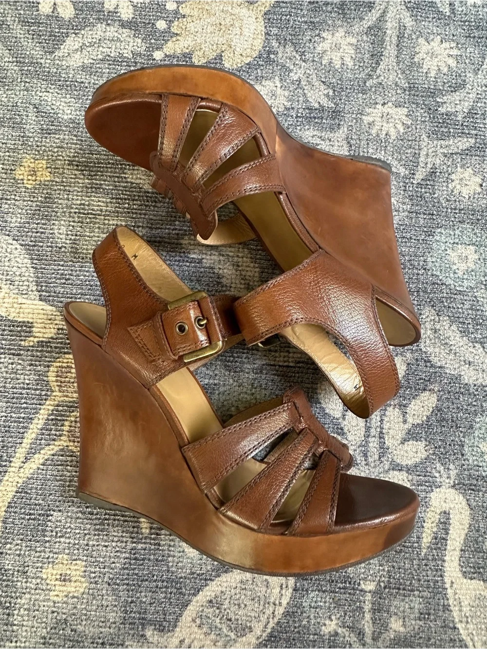 Stuart Weitzman Brown Leather Strappy Platform Wedge Sandals Sz 10 - Picture 7 of 9